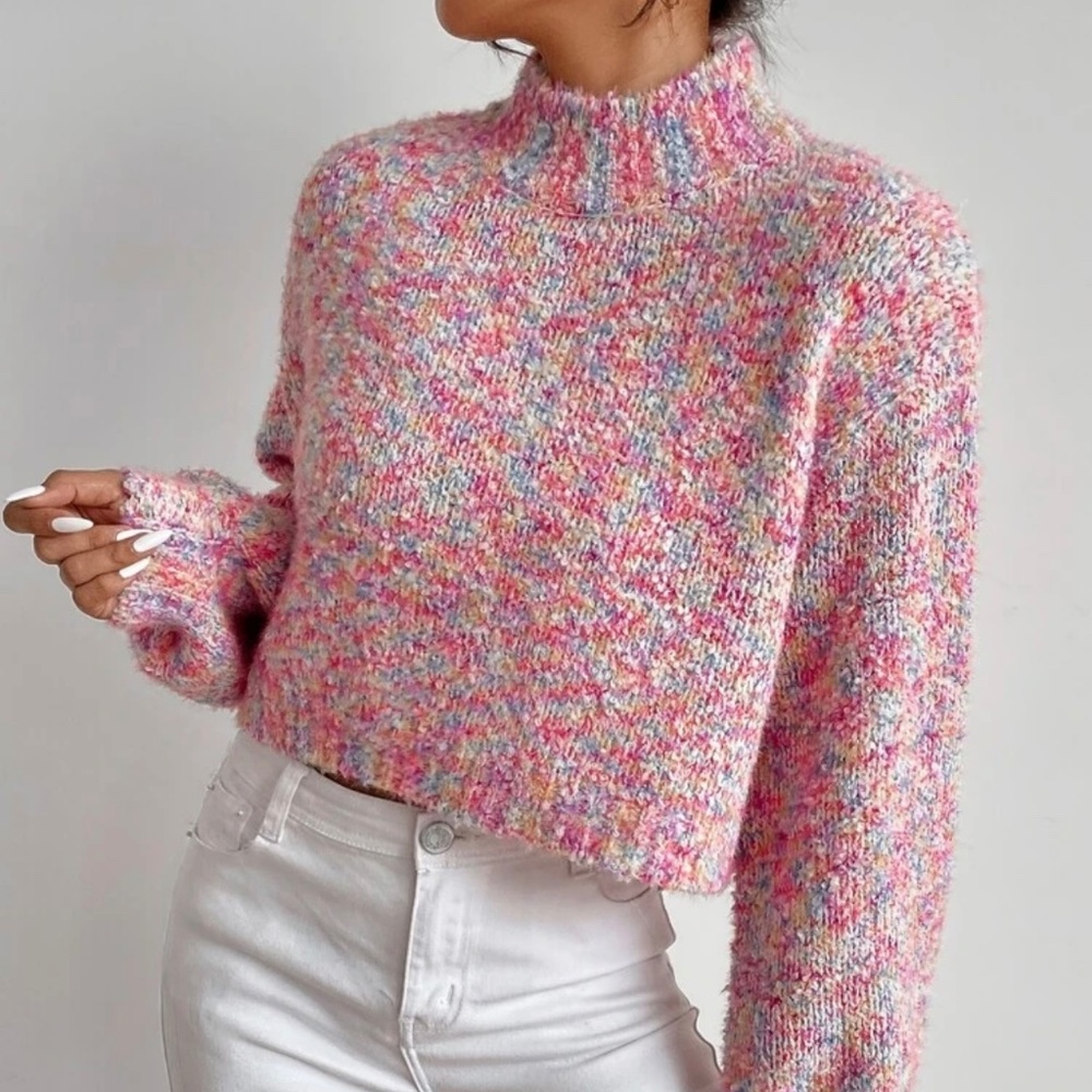 SHEIN Drop Shoulder Space Dye Sweater Long Sleeve Tops Size Small